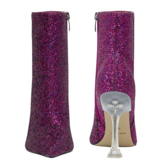 Nine West Tonight Dress Booties Magenta Chunky Glitter - Picture 4 of 5